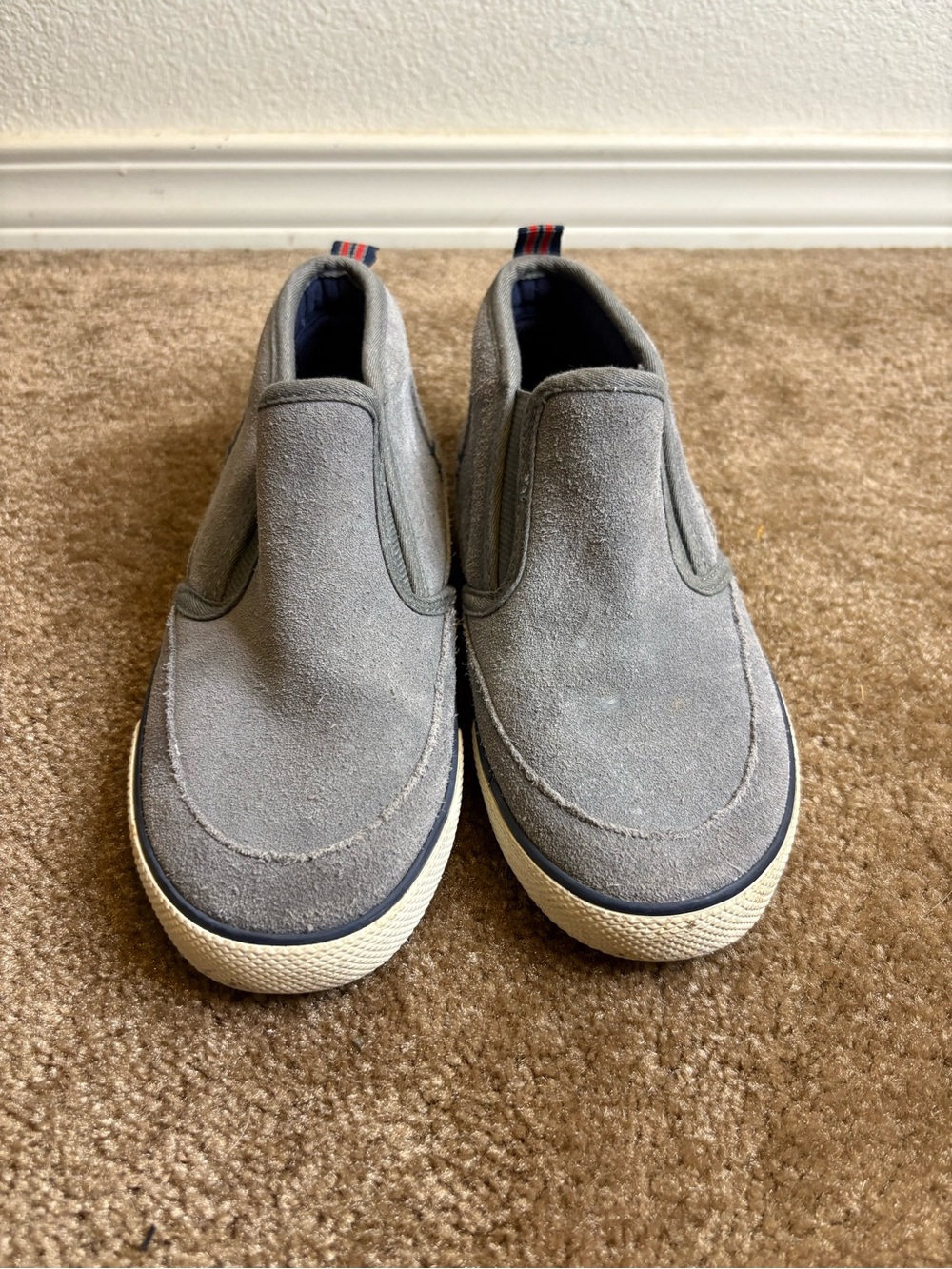 Hanna Andersson Kids Slip-On Suede Sneakers - Gray with Navy Accents
